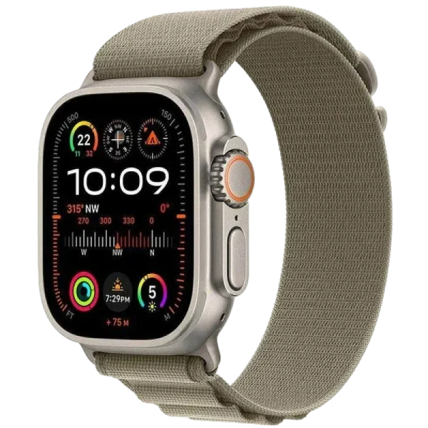 Apple Watch Series Ultra 2 49mm Natural Titanium Case with Olive Alpine Loop L